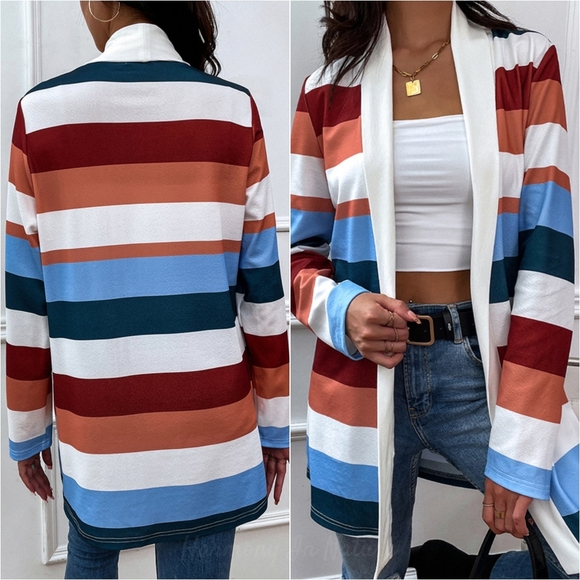 Color Wave Open Front Cardigan - Red Orange - Picture 2 of 5